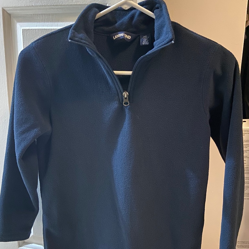 Lands End Boys Lightweight Blue Fleece Pullover Sz Small